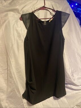 Black Sleeveless Shift Dress with Mesh Cap Sleeves
